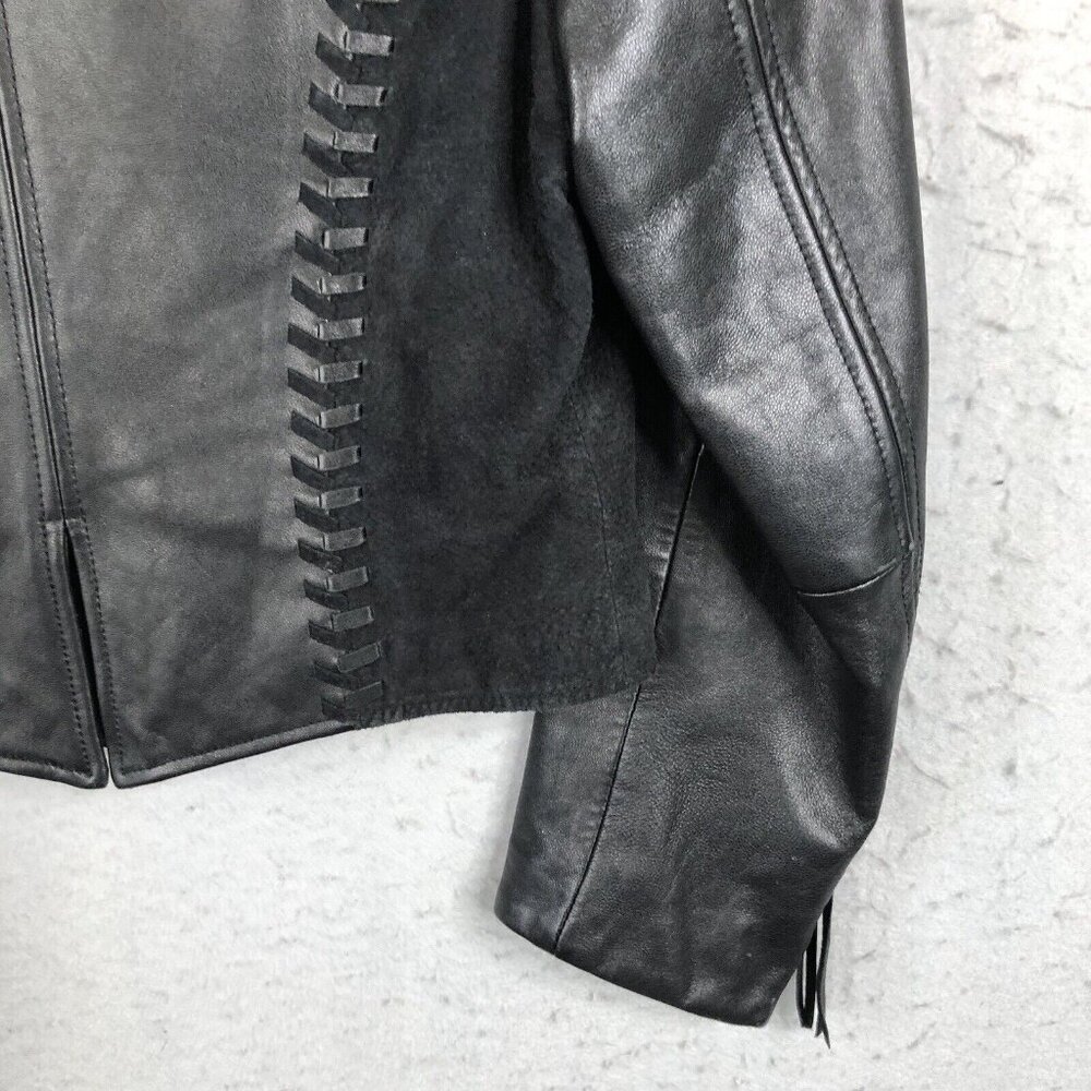 Cripple Creek Leather Jackt Womens Small Black Western Concho Braided Ranch - Picture 11 of 16